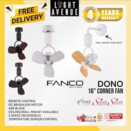 FANCO Dono Corner Fan With Remote Control 3 Blade  16"(Ceiling & Wall Mount)