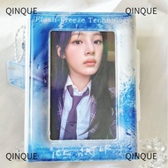 QINJUE Card Album, Blue Ice Rain PVC Photocard Binder, Fashion 3 Inch Mini with 16 Internal Pages Po