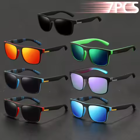 7 PCS Fashion Vintage Square Sunglasses Men Women Fishing Driving Man Luxury Brand Designer Sun Glas