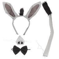 Beaupretty Donkey Costume Set Donkey Headband Bowtie Tail Nose Costume Kit Halloween Cartoon Animal 