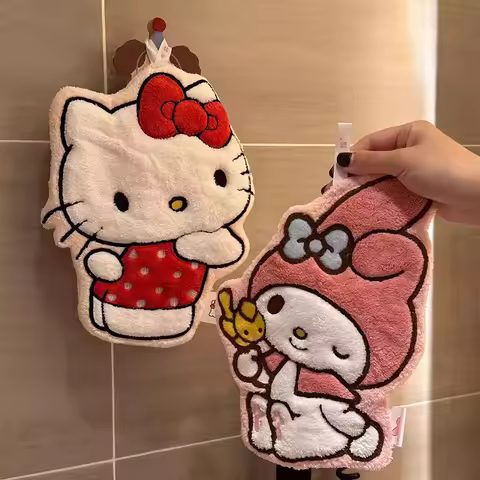 4Pcs Sanrio Hello Kitty Melody Pochacco Hand Coral Velvet Absorbent Hand Towel Hanging Type Cute Dec