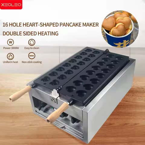 XEOLEO 16 Holes Heart Shaped Mini Dutch Pancake Waffle Makers 3000W Commercial Mini Pancakes Machine