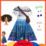 【Adult&Kids】Encanto Mirabel  Madrigal Cosplay Costume Women Dress Flower Girls Wig Earrings Glasses 