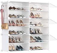 BASTUO Shoe Rack Organizer 24 pairs Portable Shoe Storage Shelf Cabinet Narrow Standing Stackable Space Saver for Closet, Entryway, Hallway, Stand Expandable for Heels, Boots, Slippers, White