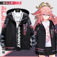 Genshin Impact Yae Miko เสื้อแจ็คเก็ตแขนยาวแฟชั่น Unisex Hoodie Zipper Hooded Sweatshirt Top Cool ชุ