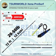 [2023 NEW] Tsuriworld Xena Pro Surf 12 Feet Kaki 20-50lb Tsuri-Esa  3-Piece Spinning Fishing Rod Jor