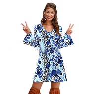 k3460s 70s Retro Hippie Dress for Women Flower Disco Party Carnival Costume