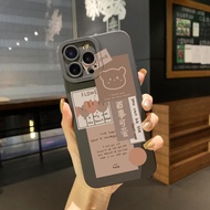 เคสโทรศัพท์สำหรับ OPPO A16 A15 A35 A16E A16K A53 A54 5G A74 A94 4G A7 A12 A5S A95 A96 A76น่ารักหมีสีดำขอบสแควร์เต็มรูปแบบ Len ป้องกัน