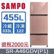 【SAMPO 聲寶】455公升一級能效AIE全平面玻璃系列變頻右開三門冰箱(SR-A46GDV-P1)