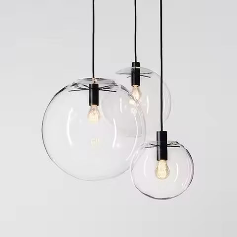 Nordic modern transparent glass ball chandelier E27 living room bedroom bedside restaurant chandelie