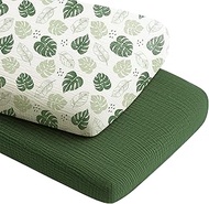 Konssy 2 Pack Muslin Bassinet Sheets 33" x 21", 100% Cotton Soft Bedside Sleeper Bassinet Sheets, Co