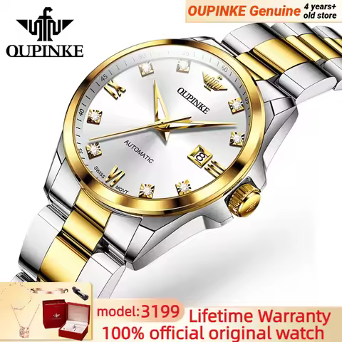 Original OUPINKE 3199 Swiss Automatic Mechanical Watch for Women Real Diamond Sapphire Mirror Ladies