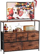 Dresser TV Stand, Entertainment Center with 5 Fabric Drawers, Media Console Table for TV with Open S