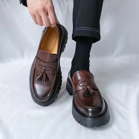 Men's leather shoes Thick bottom height British style Fashion Party Leisure Business 38-46 leisure P