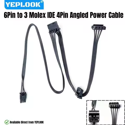 For Corsair RM-e, 6Pin to 3 Molex 4Pin Angled IDE Power Cable for Corsair RM1200e, RM1000e RM850e, R