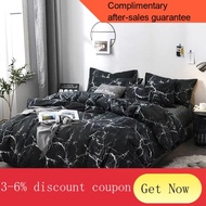 single bedsheet Black Marble Design 3in1 Korean Cotton Bedsheet Set (Size: Single, Double, Queen)