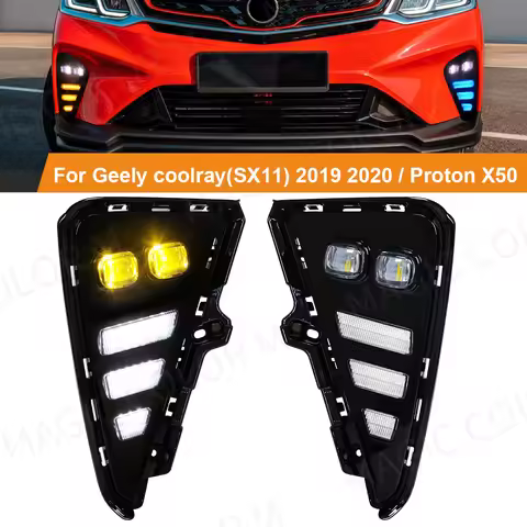 Car LED DRL Fog Lamp For Proton X50 Geely Coolray Binyue 2021 2022 2023 Yellow White Blue Turn Signa