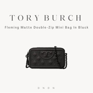 Tory Burch Fleming Matte Double Zip Mini Bag In Black