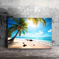 2D Flat,2D Flat,,,, 1pc Tropical Beach Canvas Painting - Ready-to-Hang Coastal Wall Art with Palm Tr