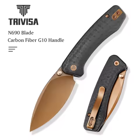 TRIVISA Koala-CG EDC Folding Pocket Knife, 2.56'' N690 Steel Blade, Carbon Fiber G10 Handle