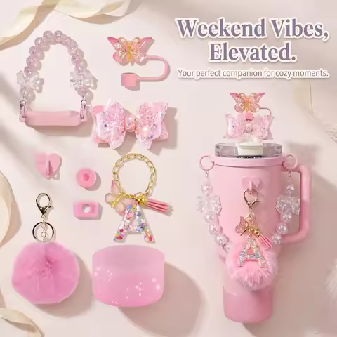 10pcs Tumbler Accessories Set for Stanley 40oz & 30oz Cup with Handle, Coquette Pink Bow Letter Char