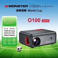MONSTER O100 Mini Projector 280 ANSI 1080P Decoding WiFi6 4K30Hz HDMI