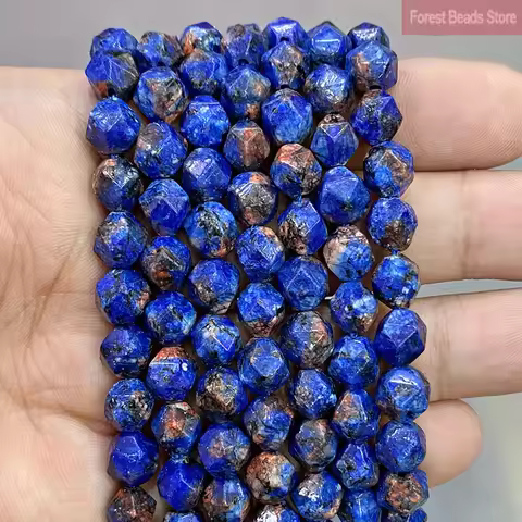 Natural Stone Beads Faceted Yellow Spot Lapis Lazuli Blue Chalcedony Loose Spacer Beads for Handmade