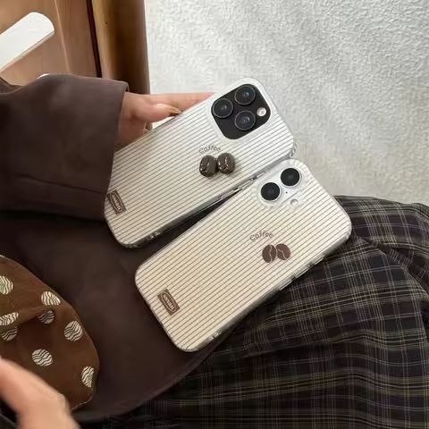 3D Coffee Bean Stripe White Acrylic Hard Phone Case for Samsung Galaxy S25 Ultra S24 FE S23 Plus S22