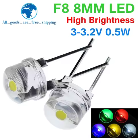 TZT 10/20/50PCS NEW F8 8mm 0.5W 3.0-3.2V Straw hat LED White Super bright LED lamp Wide Angle Transp