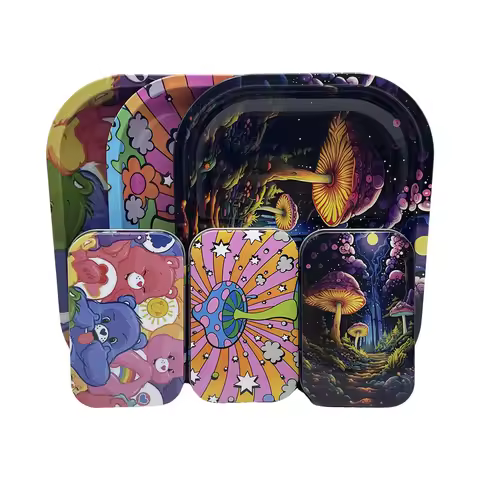 2PCS/Set Cigarette Case Rolling Tray Tinplate Box With 18x14cm Tobacco Rolling Tray Pattern Metal Sm