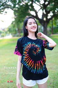 เสื้อมัดย้อมสีดำ ผ้าคอตตอน100% (ย้อมสีทุกตัว ไม่ใช่พิมพ์ลาย)  รหัส A09