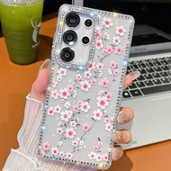 Applicable to Samsung S25Ultra Phone case Fresh Flowers+Sparkling Diamond Frame+Thickness2.0 S24Plus