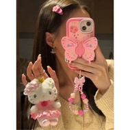 新年手機殼 Silicone butterfly holder suitable for IPhone 14 promax phone case IPhone 13 Korean style 12 pink 11 women's new phone case xr/xs max anti drop IPhone 12 pro silicone protection