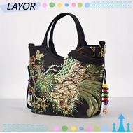 LAYORSG Shiny Embroidered Bag, Canvas Square Shape Retro Canvas Handbag, Messenger Bag