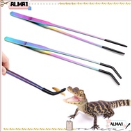 ALMA 2PCS Reptile Feeding Tongs, Terrarium Tank Supplies with Rubber Tip Straight and Curved Tweezer