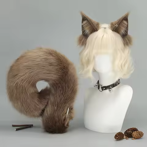 Squirrel Ears Headband Plush Furry Squirrel Tail Cute Animal Cosplay Accessories for Halloween Party