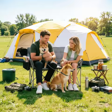 AOXUN Outdoor Double Folding Chair 220kg Heavy Duty Portable Camping Chair with Side Storage & 4cm P