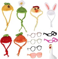 12pcs Desk Goose Accessories, 6 Mini Porch Goose Glasses and 6 Mini Knitted Hats for Statue Decor & 