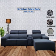 3L Velvet Fabric Sofa with TeaBox / L Shape Sofa Kain Baldu (YAMTAX)