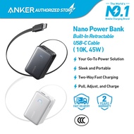 [CCC Certified] Anker Nano Power Bank (10000mAh 45W with Built-In Retractable USB-C Cable) | BLACK /