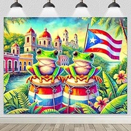 Puerto Rico Backdrop Banner 8x6ft Coqui Frog Drums Puerto Rican Flag Landmark San Juan Church Tropic