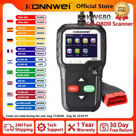 2026 KONNWEI KW680 Car OBD2 Scanner Diagnostic Tool Read Cllear Code Reader DTC Lookup O2 Sensor Tes