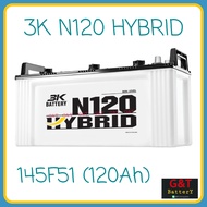 3K Active Hybrid N120 (145F51) แบตเตอรี่รถยนต์ 120Ah แบตรถบรรทุก รถบัส รถทัวร์ พร้อมใช้