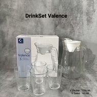 Pitcher 1.2L + 4 Gelas Kapasitas 180ML Teko Set Kaca Beling Bening Transparan Awet Kuat Murah Tebal