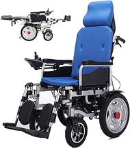 Adult Foldable Heavy Duty Electric Wheelchair with Headrest Adjustable Backrest and Pedal Joystick Drive with Electric Power Or Use As Manual Wheelchair Blu