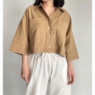 KEMEJA Crop Linen Pocket Shirt - Oversized Linen Shirt - Women's Linen Shirt Top