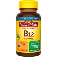 Vitamin B12 1000 mcg, Diambil Sublingual B12 Metabolisme, 50 Tablet Larut Tanpa Gula, 50 Hari