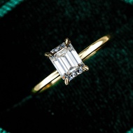 Real Moissanite Ring 1CT 2CT 3CT Emerald Cut Four-Prong Yellow Gold S925 Sterling Silver D Color Wit