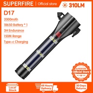 SUPERFIRE Đèn Pin LED Hình Búa An Toàn Cho Xe Hơi D17 Đèn Pin Phóng To Sạc Usb Đèn Cắm Trại Dùng Tro
