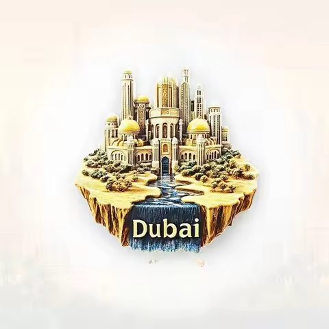Dubai Oasis Fridge Magnet - 3D UAE Souvenir Modern Mirage City Decor Unique Desert Metropolis Gift w